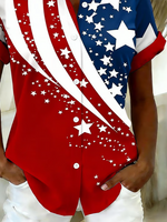 American Flag Star Print Short Sleeve Button-Down Shirt