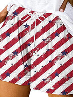 Vintage American Flag Print High-Waisted Drawstring Casual Shorts