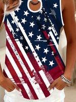 Vintage American Flag Distressed Print Keyhole Neck Tank Top