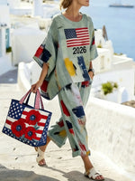 American Flag Print Linen-Blend Two-Piece Summer Set