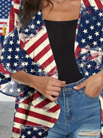 Women American Flag Print Lightweight Chiffon Kimono Cardigan