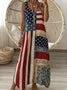 Women American Flag Patchwork Sleeveless V Neck A-Line Maxi Dress
