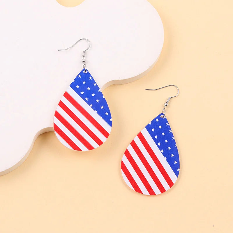 American Flag Teardrop Acrylic Dangle Earrings