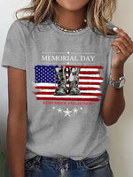Women Memorial Day Flag Graphic Crew Neck Short Sleeve T-shirt