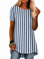 Vintage Striped Crew Neck Short Sleeve T-shirt