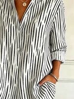 Shawl Collar Long Sleeve Abstract Graphic Regular Loose Shirt For Women