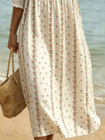 Women's As Picture Floral Printed Casual Crew Neck Cotton-Blend Ocean Pattern Casual Midi Dress