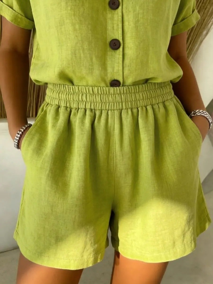 Vintage Plain Linen Blend Shorts