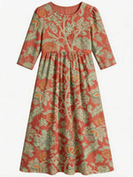 Women Floral Summer Dress Crew Neck Half Sleeve A-Line Maxi Dress