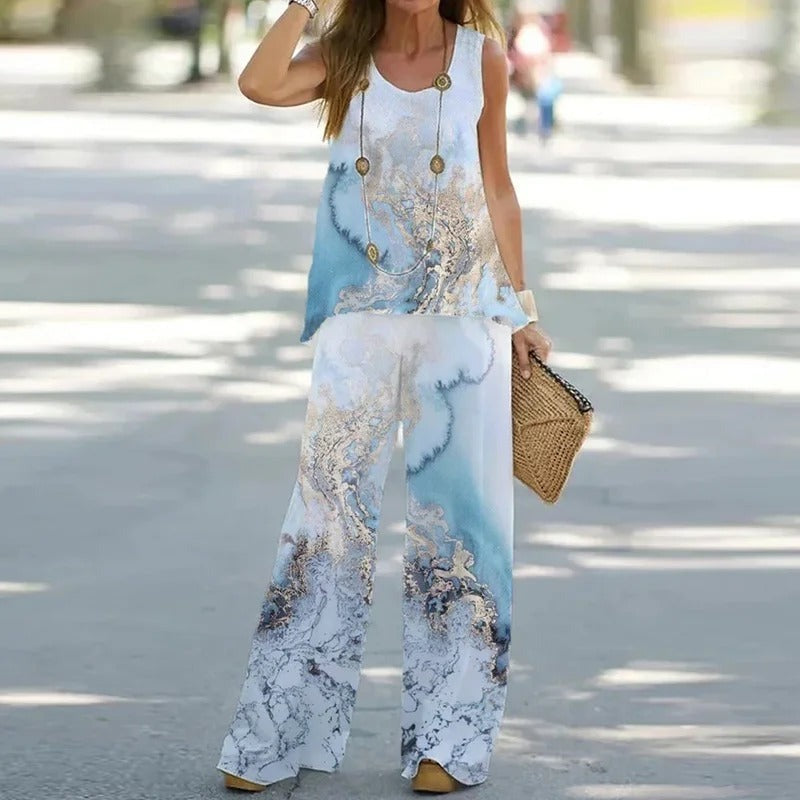 Elegant Personality Round Neck Print Loose Two-Piece Sets