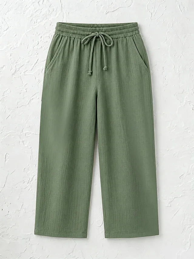 Women's Solid Color Breathable Linen Blend Casual Capri Pants For Daily Wear