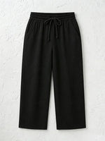 Women's Solid Color Breathable Linen Blend Casual Capri Pants For Daily Wear