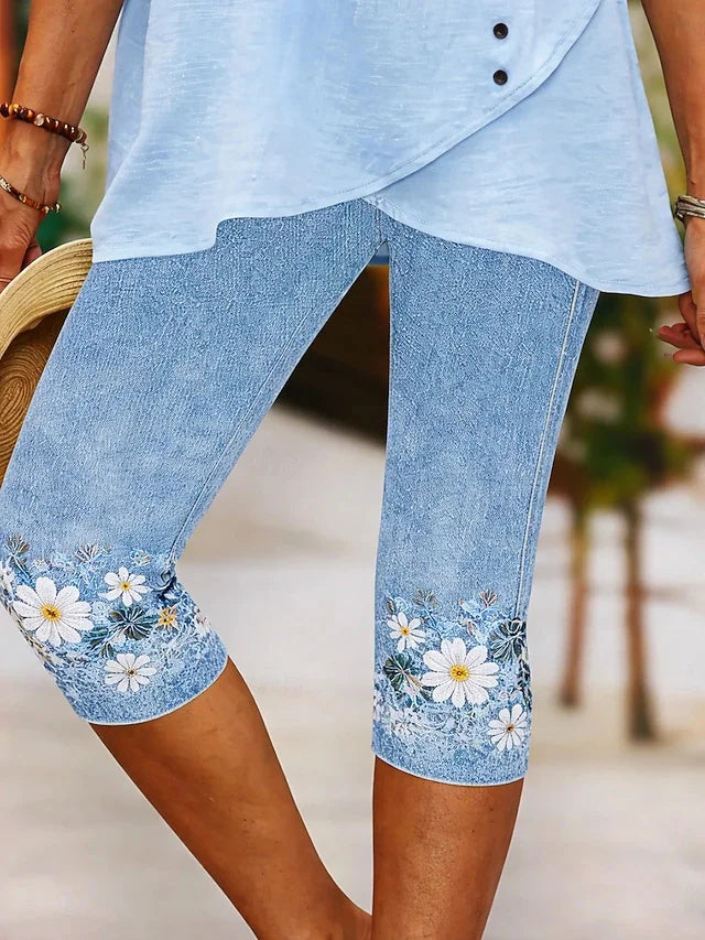 Women's Soft Comfort Floral Print Capri Pants for Daily Casual Wear