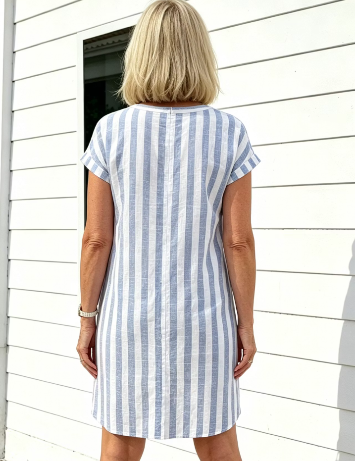 Breathable Cotton Dress Loose Casual Striped Shirt Dress