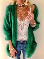 Green Casual Plain Collarless Side Pocket Sweater Cardigan
