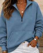 Square Geometric Print Half Zip Stand Collar Long Sleeve Sweatshirt