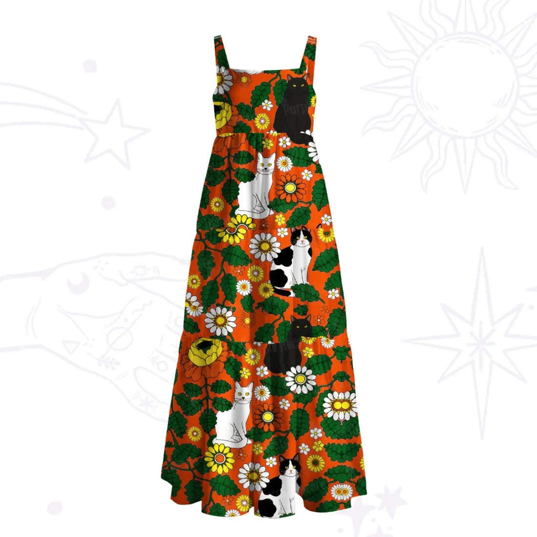 Daisy Cat Garden Wide Straps Maxi Dress