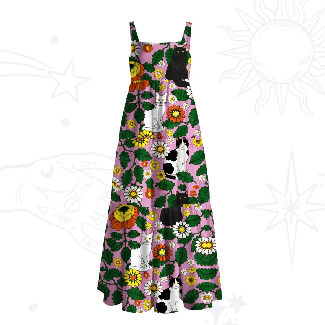 Daisy Cat Garden Wide Straps Maxi Dress