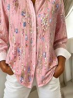 Shirt Collar Regular Long Sleeve Abstract Buckle Regular Loose Button Up Shirt For Women