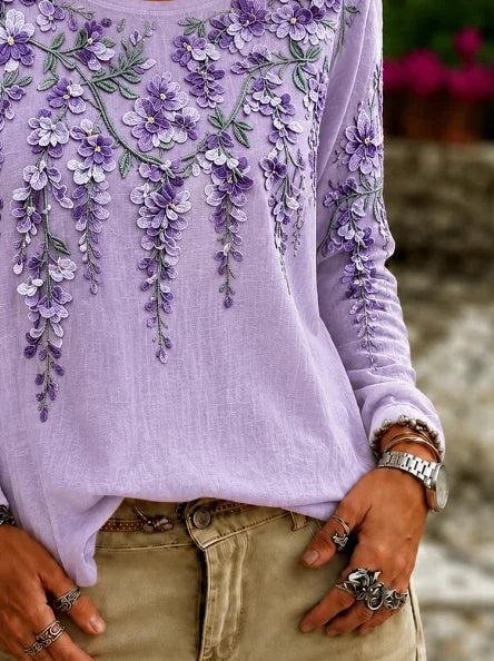 Casual Floral Simple Crew Neck Long Sleeve T-shirt