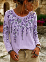 Casual Floral Simple Crew Neck Long Sleeve T-shirt