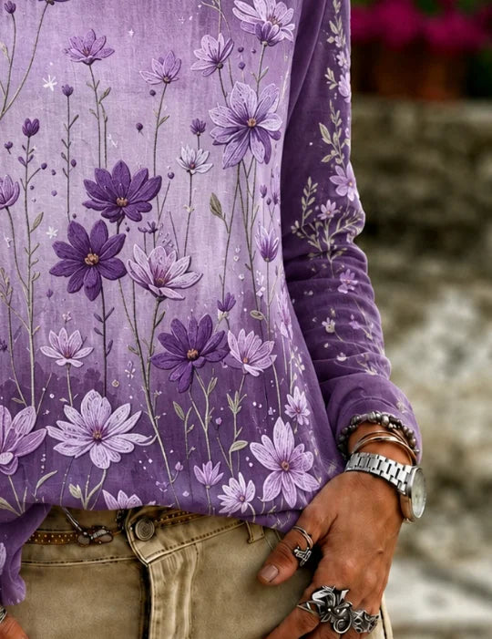 Casual Floral Crew Neck Long Sleeve T-shirt