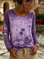 Casual Floral Crew Neck Long Sleeve T-shirt