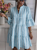 Casual Women Striped Summer Dress Notched Half Sleeve Shirt Dress A-Line Dress