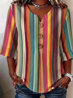 V Neck Half Sleeve Striped Regular Regular Fit Blouse For Women