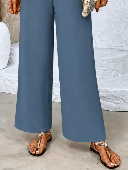 Textured Square Neck Long Sleeve Top & Wide Leg Pants Two-Piece Outfit Set