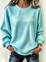 Ombre Tie Dye Waffle Knit Crew Neck Long Sleeve Sweatshirt