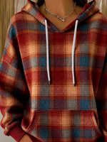 Vintage Plaid Drawstring Long Sleeve Hoodie