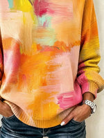 Abstract Painting Print Crew Neck Long Sleeve Casual Sweatshirt