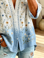 Women Floral Vintage Shirt Shirt Collar Long Sleeve Printing Top