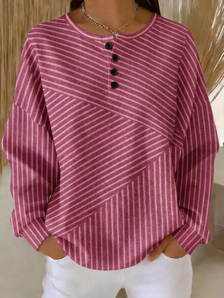 Casual Striped Crew Neck Long Sleeve Sweatshirt