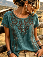 Casual Floral Crew Neck Short Sleeve T-shirt