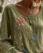 Women Floral Casual Blouse Crew Neck Long Sleeve Printing Top