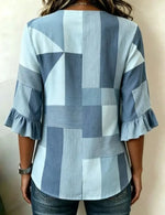 Women Abstract Graphic Vintage Blouse V Neck Half Sleeve Top