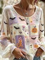 Women Halloween Casual Blouse Crew Neck Long Sleeve Printing Top