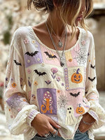 Women Halloween Casual Blouse Crew Neck Long Sleeve Printing Top
