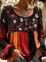 Women Floral Casual Blouse Crew Neck Long Sleeve Printing Top