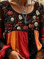Women Floral Casual Blouse Crew Neck Long Sleeve Printing Top