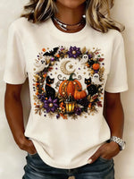 Casual White Cartoon Crew Neck Short Sleeve T-shirt