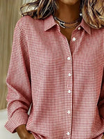 Women Plaid Casual Shirt Shirt Collar Long Sleeve Buckle Top