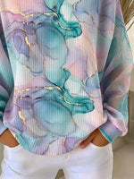 Marble Ink Wash Gold Line Print Waffle Knit Henley Sweatshirt