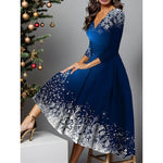 Christmas Party Deep V Neck Long Sleeve Printed Dresses
