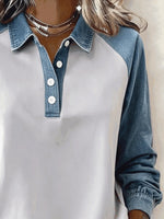Casual Contrast Stitching Shirt Collar Long Sleeve Sweatshirt