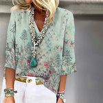 Women's Summer Tops Casual Country V NeckFashion Loose Blouse