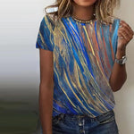 Casual Loose V-Neck Summer Tie-Dye Marble T-Shirt