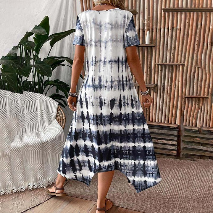 Summer Casual Loose Extra Long Mixed Color Short Sleeve Dress